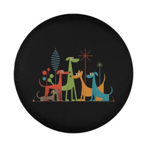 Atomic dogs and mid century modern 50s 60s art design for spare tire cover