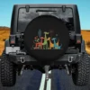 Retro atomic dogs mid century modern spare tire cover with colorful 50s style art, no camera hole