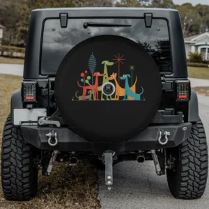 Retro atomic dogs mid century modern spare tire cover with backup camera hole and atomic art
