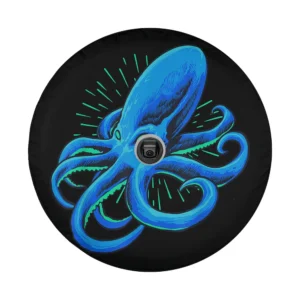 Vintage blue octopus silhouette graphic for spare tire cover design only