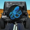 Retro blue octopus silhouette vintage spare tire cover with bold blue lines on Jeep