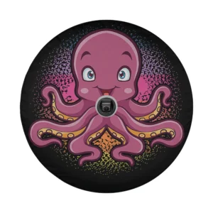 Retro cartoon octopus with colorful paint splatter design for tire cover