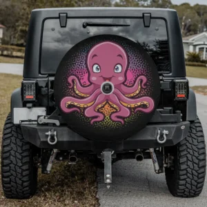 Retro cartoon octopus paint splatter spare tire cover with camera hole for SUV