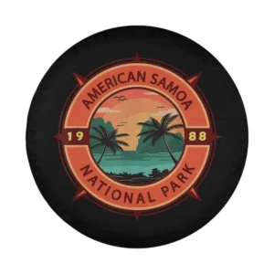 Retro compass palm trees American Samoa National Park design emblem for spare tire cover