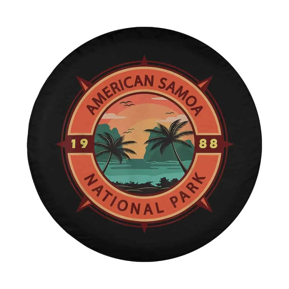Retro compass palm trees American Samoa National Park design emblem for spare tire cover