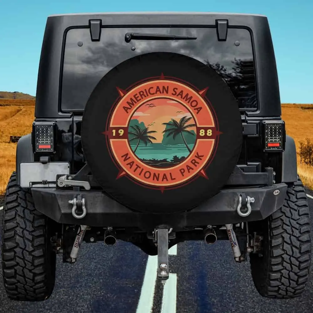 Retro compass palm trees American Samoa National Park spare tire cover no camera hole for Jeep