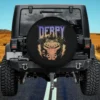 Retro metal band derpy cat with lightning bolts spare tire cover no camera hole
