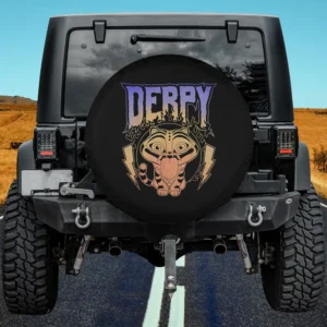 Retro metal band derpy cat with lightning bolts spare tire cover no camera hole