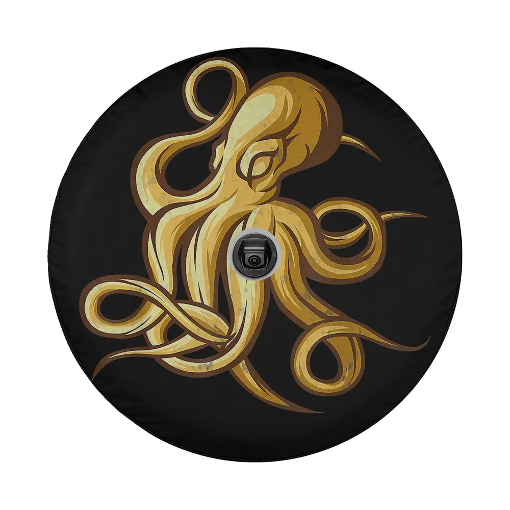Retro octopus silhouette vintage illustration design only for tire cover