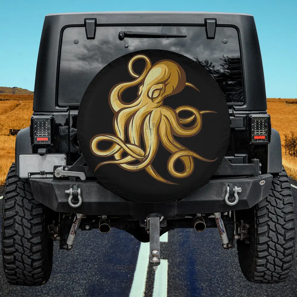 Retro octopus silhouette vintage illustration spare tire cover no camera hole