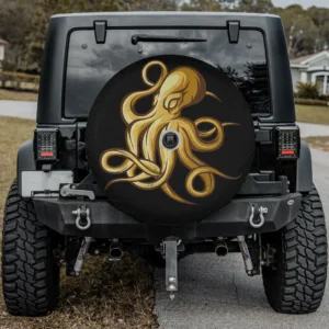 Retro octopus silhouette vintage illustration spare tire cover with camera hole