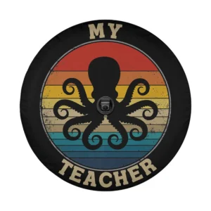 Retro rainbow stripes kraken silhouette octopus design for custom spare tire cover