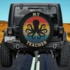 Retro rainbow stripes kraken silhouette octopus spare tire cover with no camera hole on Jeep