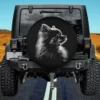 Retro silhouette Pomeranian graphic dog spare tire cover on Jeep with no camera hole