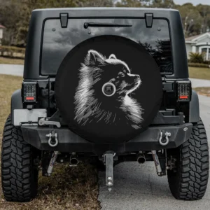 Retro silhouette Pomeranian graphic dog spare tire cover with backup camera hole