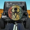 Retro stripes distressed octopus sea monster spare tire cover with no camera hole for Jeep, SUV, RV
