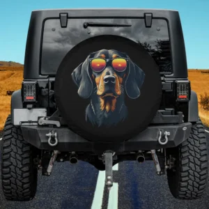 Retro sunglasses sunset coonhound dog spare tire cover with no camera hole