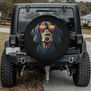 Retro sunglasses sunset coonhound dog spare tire cover with camera hole option