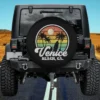 Retro sunset palm trees surfboard Venice Beach spare tire cover with no camera hole on Jeep