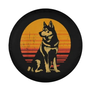 Vintage siberian husky dog with retro sunset stripes graphic for spare tire cover