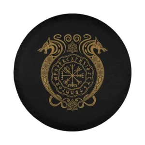 Gold Norse dragons and runic compass design for spare tire cover