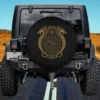 Retro Viking Runes Norse Compass Valhalla spare tire cover with gold dragons and runic symbols, no camera hole
