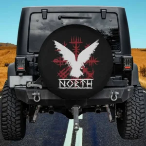 Retro Viking symbol Nordic raven Celtic symbol North spare tire cover without camera hole on Jeep