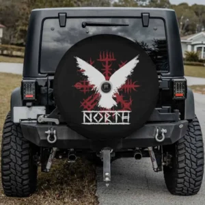 Retro Viking symbol Nordic raven Celtic symbol North spare tire cover with backup camera hole for SUV or RV