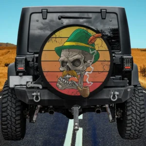 Retro vintage German hat smoking skull spare tire cover with no camera hole for Jeep and SUV