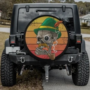 Retro vintage German hat smoking skull spare tire cover with camera hole for Jeep Wrangler