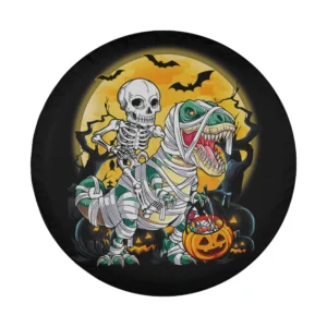 rex skeleton mummy halloween spare tire cover design with pumpkin and bats