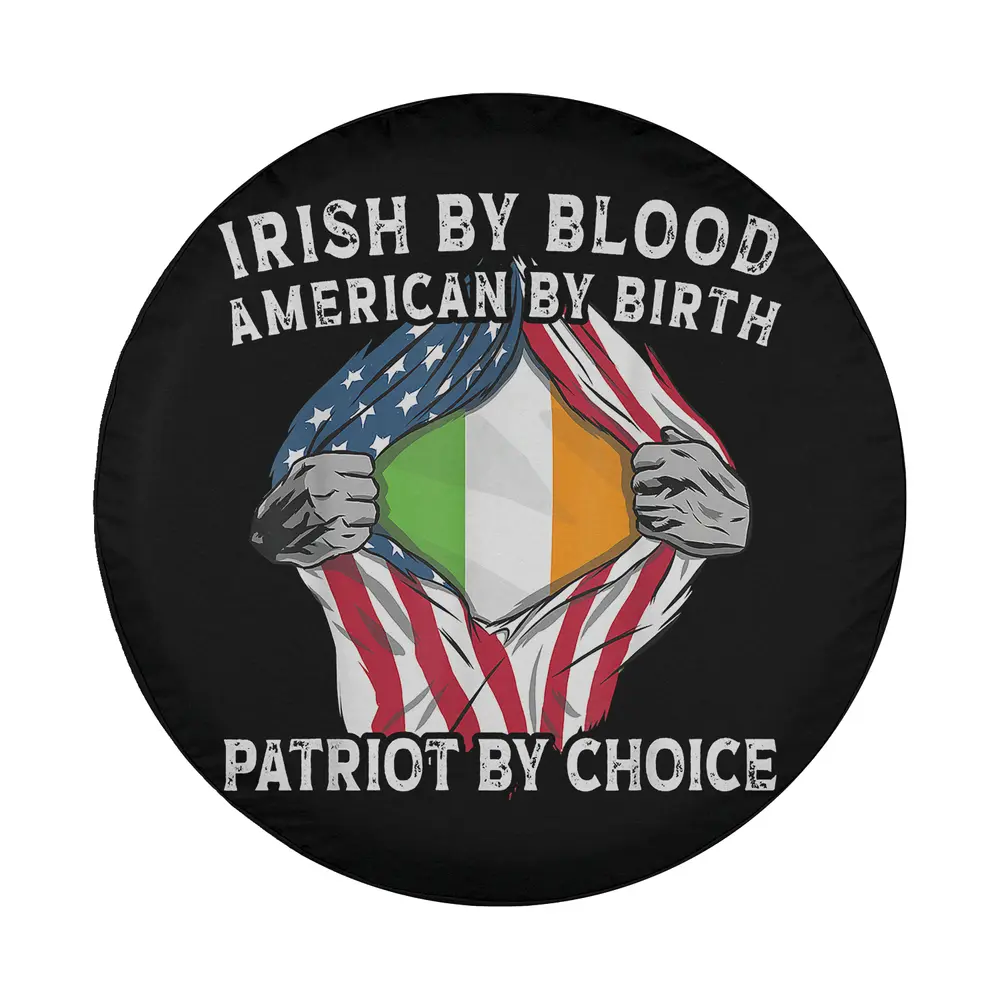 Irish American patriotic ripped flag hands St. Patrick's Day tire cover design