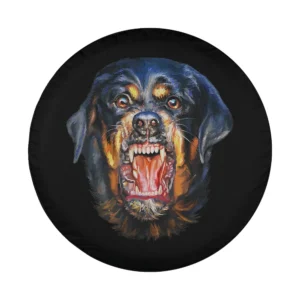 Design of vicious barking Rottweiler open mouth dog spare tire cover
