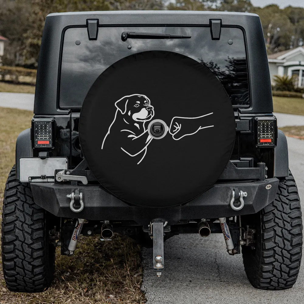 Rottweiler punch hand fist bump dog spare tire cover with camera hole