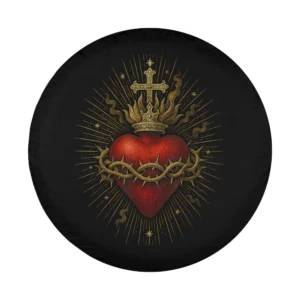 Sacred Heart crowned with thorns and cross Catholic faith tire cover art