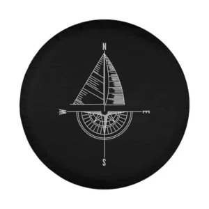 Minimalist sailboat and nautical compass line art spare tire cover