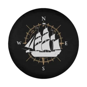 sailing ship and compass rose nautical spare tire cover design