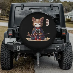 Samurai kimono cherry blossom cat spare tire cover with backup camera hole