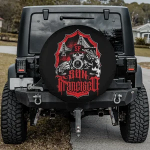 San Francisco bridge sugar skull dia de los muertos spare tire cover with camera hole