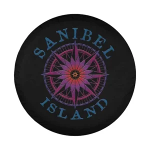Sanibel Island compass rose nautical design spare tire cover closeup