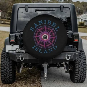 Sanibel Island compass rose nautical spare tire cover with backup camera hole for SUV