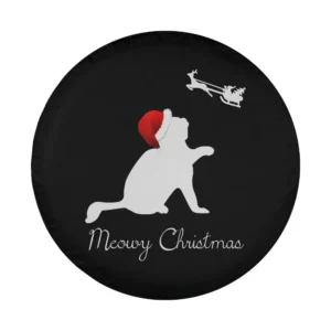Santa hat cat silhouette sleigh meowy christmas design for spare tire cover