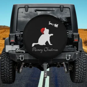 Santa hat cat silhouette with sleigh meowy christmas spare tire cover no camera hole