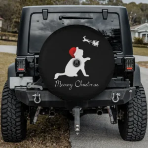 Santa hat cat silhouette sleigh meowy christmas spare tire cover with camera hole