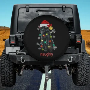 Santa hat tangled lights black cat Christmas spare tire cover with no camera hole