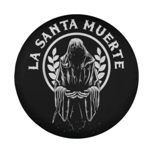 Santa Muerte laurel wreath skeleton skull design for Halloween spare tire cover