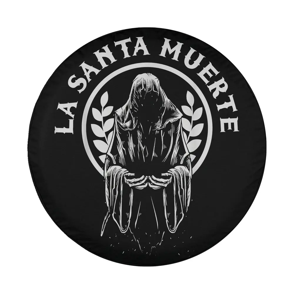 Santa Muerte laurel wreath skeleton skull design for Halloween spare tire cover