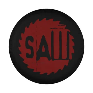 Saw red blade logo horror movie design for spare tire cover