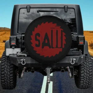Saw red blade logo horror movie spare tire cover with no camera hole