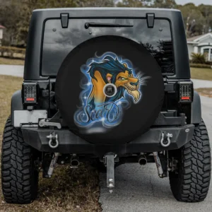Airbrushed Scar Lion King blue logo Disney spare tire cover with camera hole for Jeep Cherokee